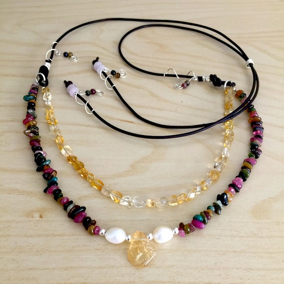 Citrine Tourmaline Pearl Silver Necklace - Picture 4 of 8